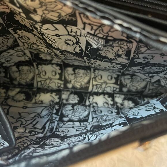 Betty Boop black and white crossbody/shoulder bag with Rhinestones studs. - Picture 7 of 14